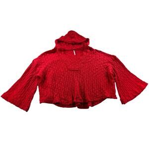 Free People Baja Babe Hooded Red Sweater Size XS Boho Knit Speckled Slouchy